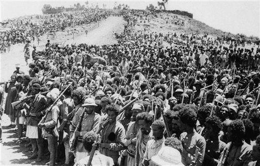 Ethiopian soldiers assembling before the battle of Adwa